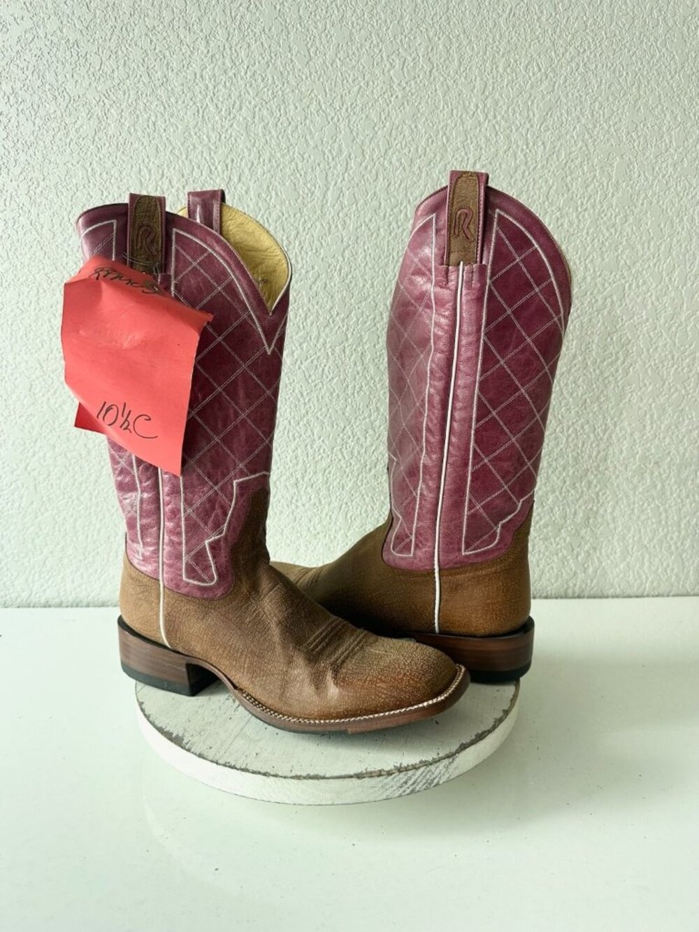 Rod Patrick Mens Cowboy Boots 10.5 Brown Leather Pink Top Western Square Toe